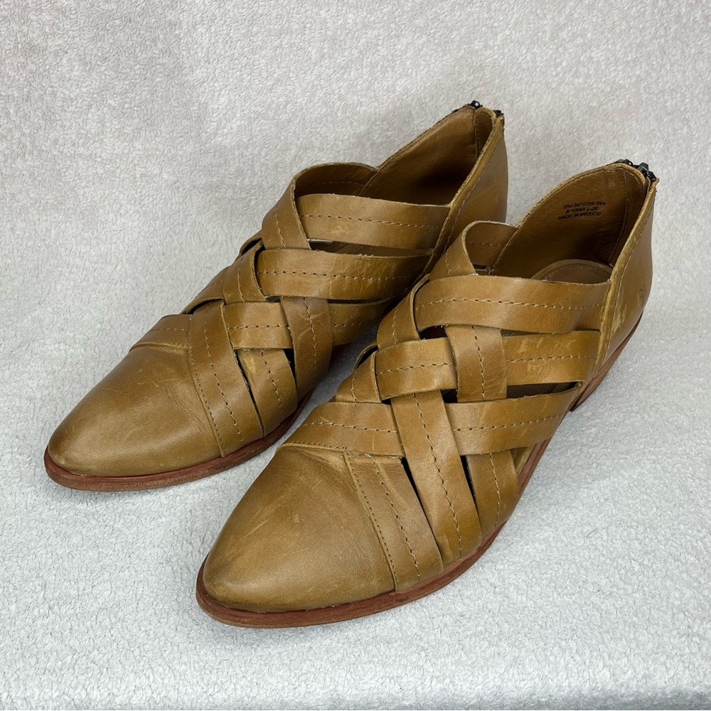 Frye Ray Huarache Woven Leather Ankle Booties Shoes-Womens 10-Tan/Brown-Designer - Picture 9 of 14